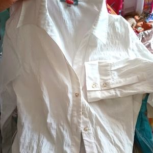 WIBs Long Button up Cotton Blend Dress Shirt Top White